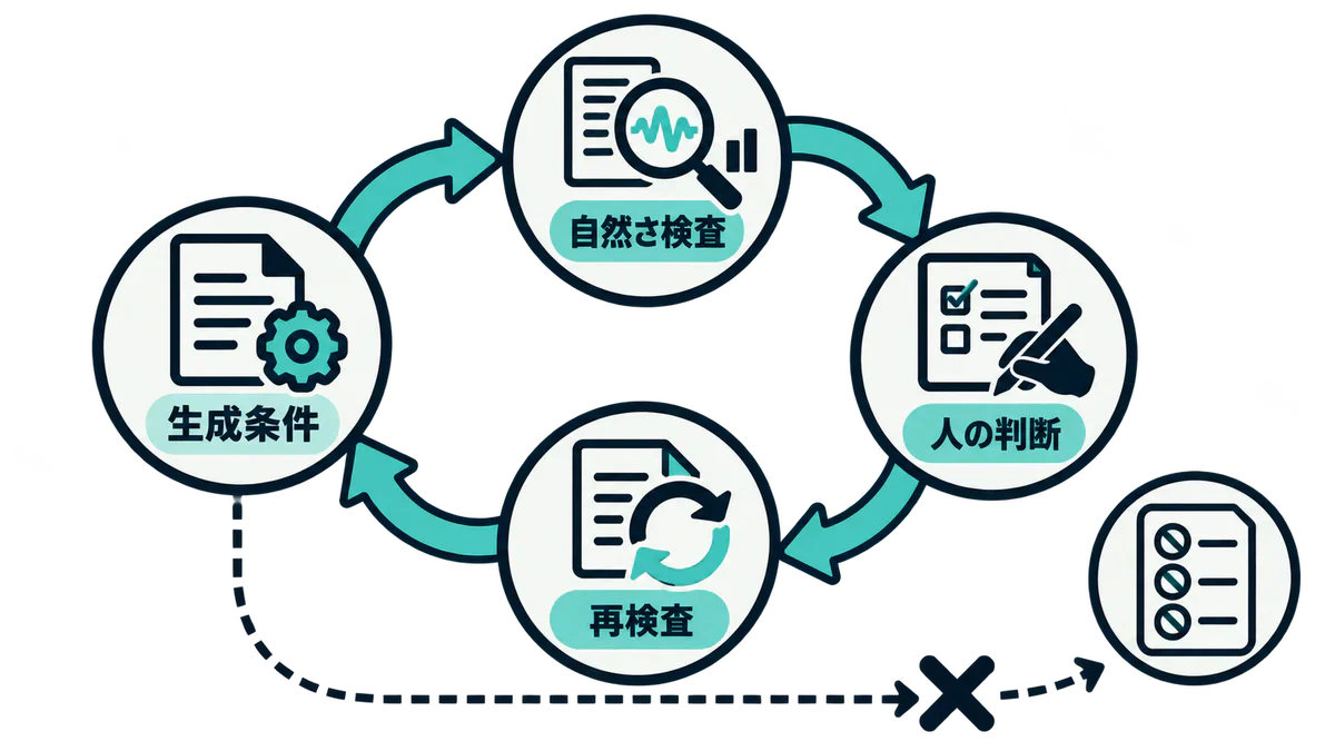 「AI文章の不自然さを直すには?禁止語では防げないAIっぽさの校正方法」の要点と関係を整理した生成図解カバー画像
